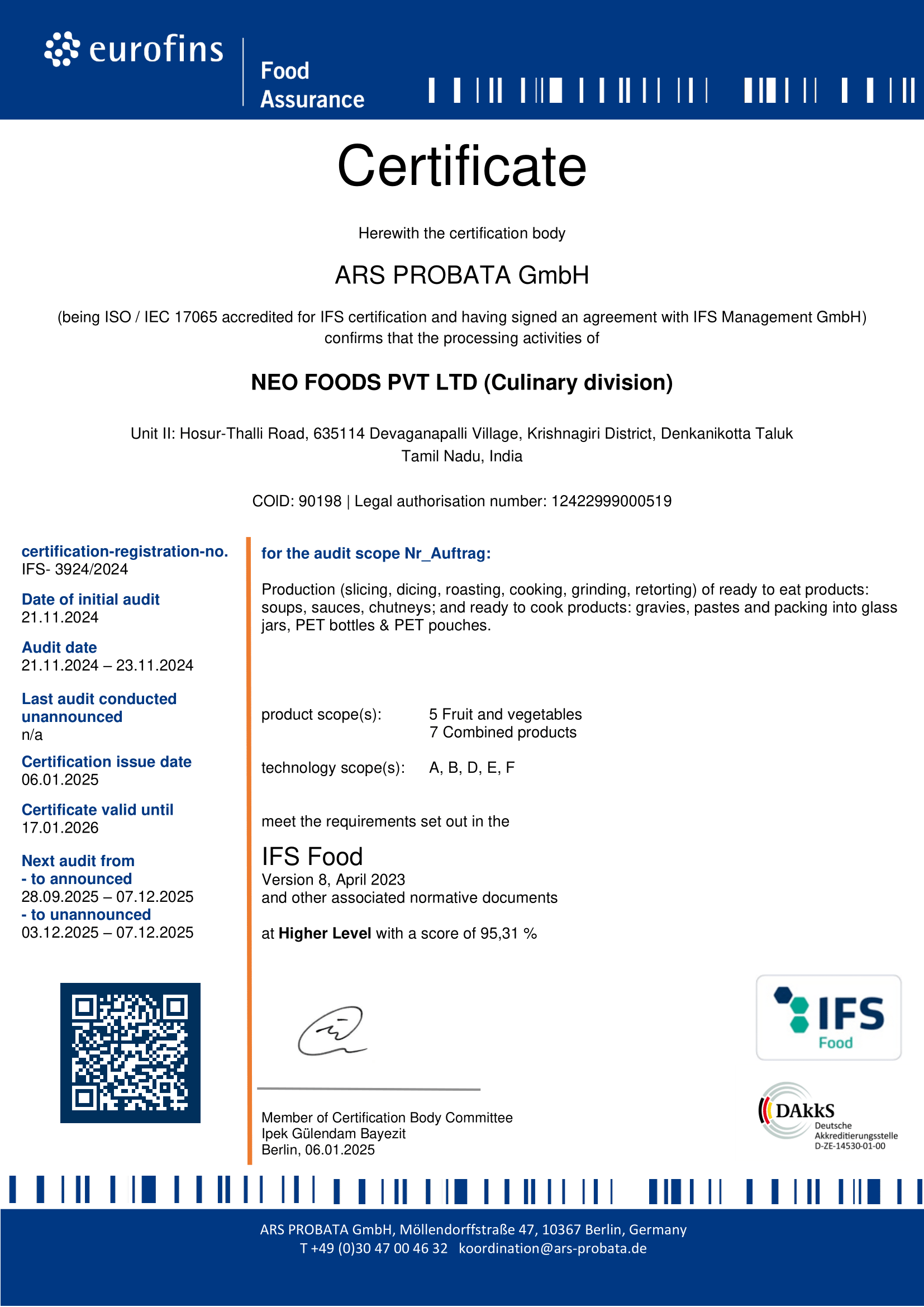 IFS Certificate 2024